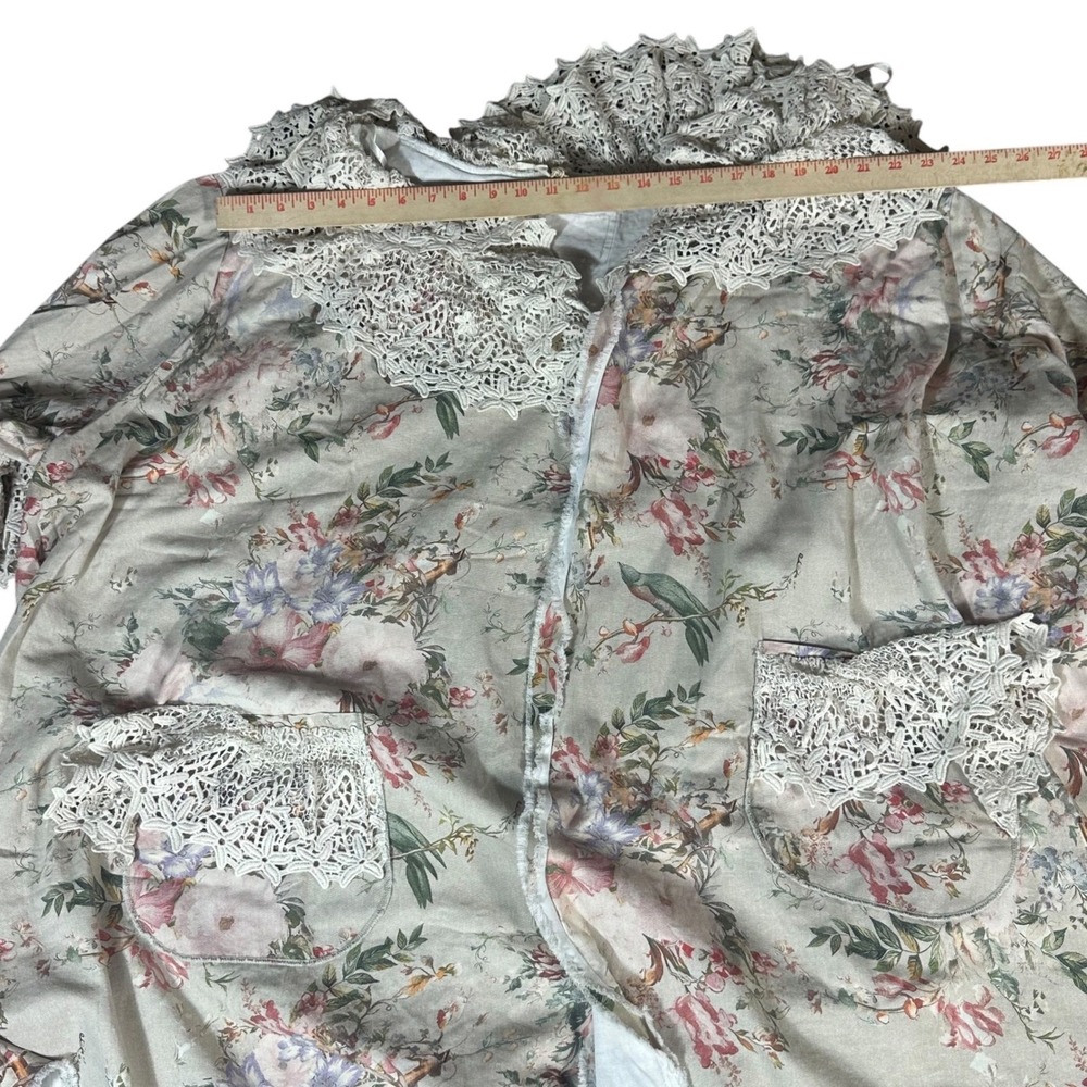 Blue Velvet Duster NWT Women L/XL Taupe Floral Crochet Lace Trim Kimono Boho - Picture 7 of 11
